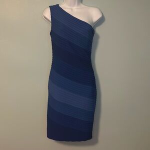 Tadashi Shoji Blue Ombré Striped One-Shoulder Dress, Size XS